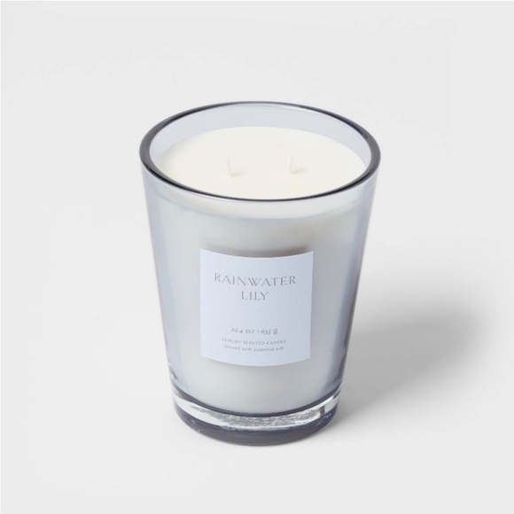 THRESHOLD NWT colored glass vase w/ scented candle -rainwater lily & peach -22.8 - Picture 4 of 8